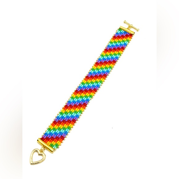 Hand Crafted Rainbow Beaded Bracelet with Gold - Picture 4 of 12